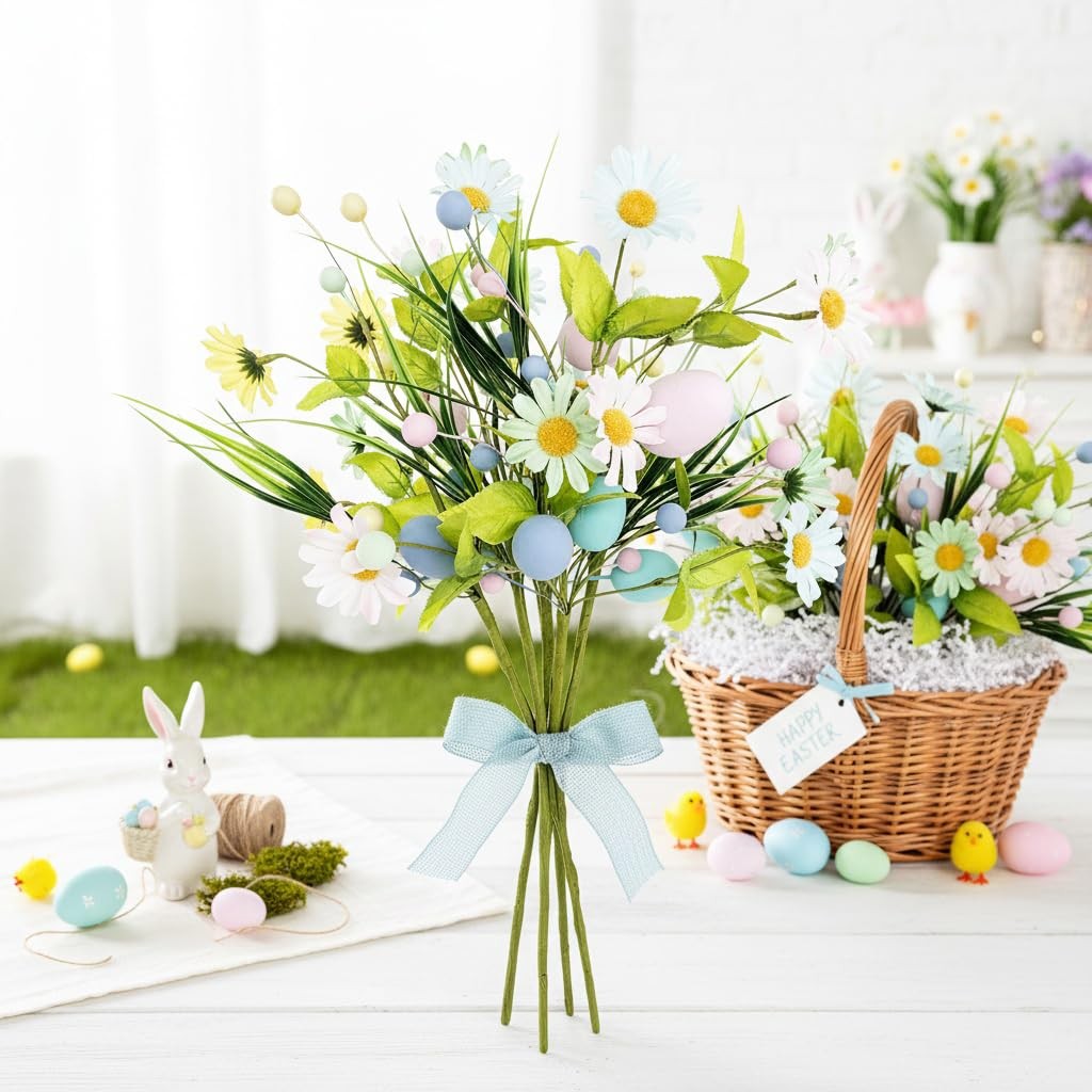 Easter Artificial Flowers with Eggs – 6 Pcs Spring Floral Arrangement Include…