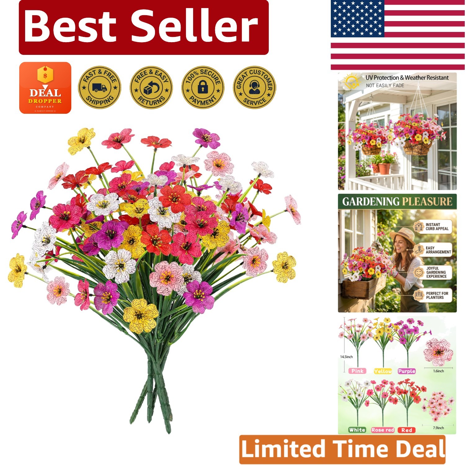 Realistic Faux Flowers Set of 6 – Lifelike Indoor/Outdoor Decor for All Seasons