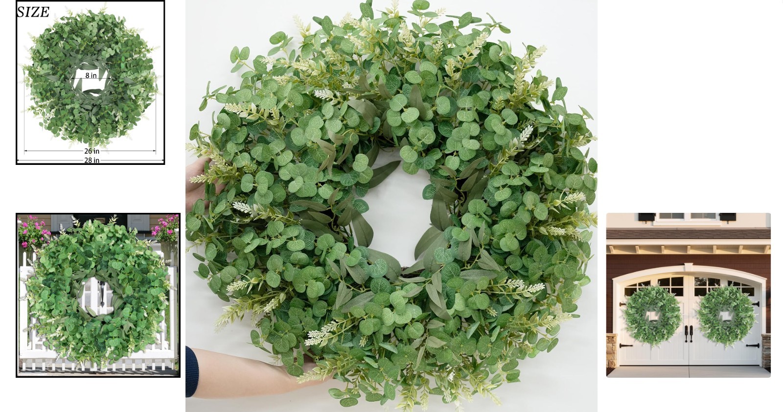 26 Inch Artificial Eucalyptus Wreath for Front Door Indoor Outdoor Greenery A…