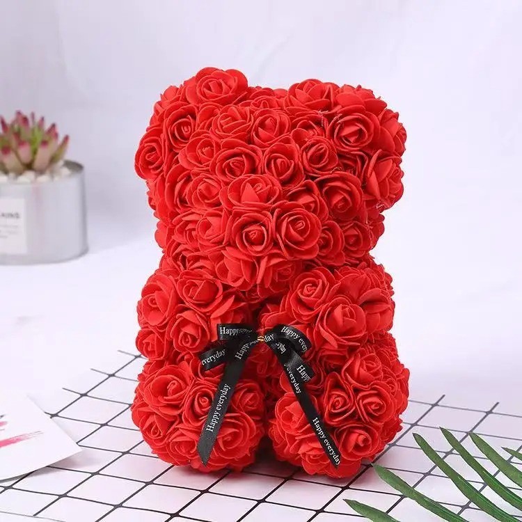 25cm Artificial Rose Teddy Bear with Gift Box Valentines Gift for Her Women