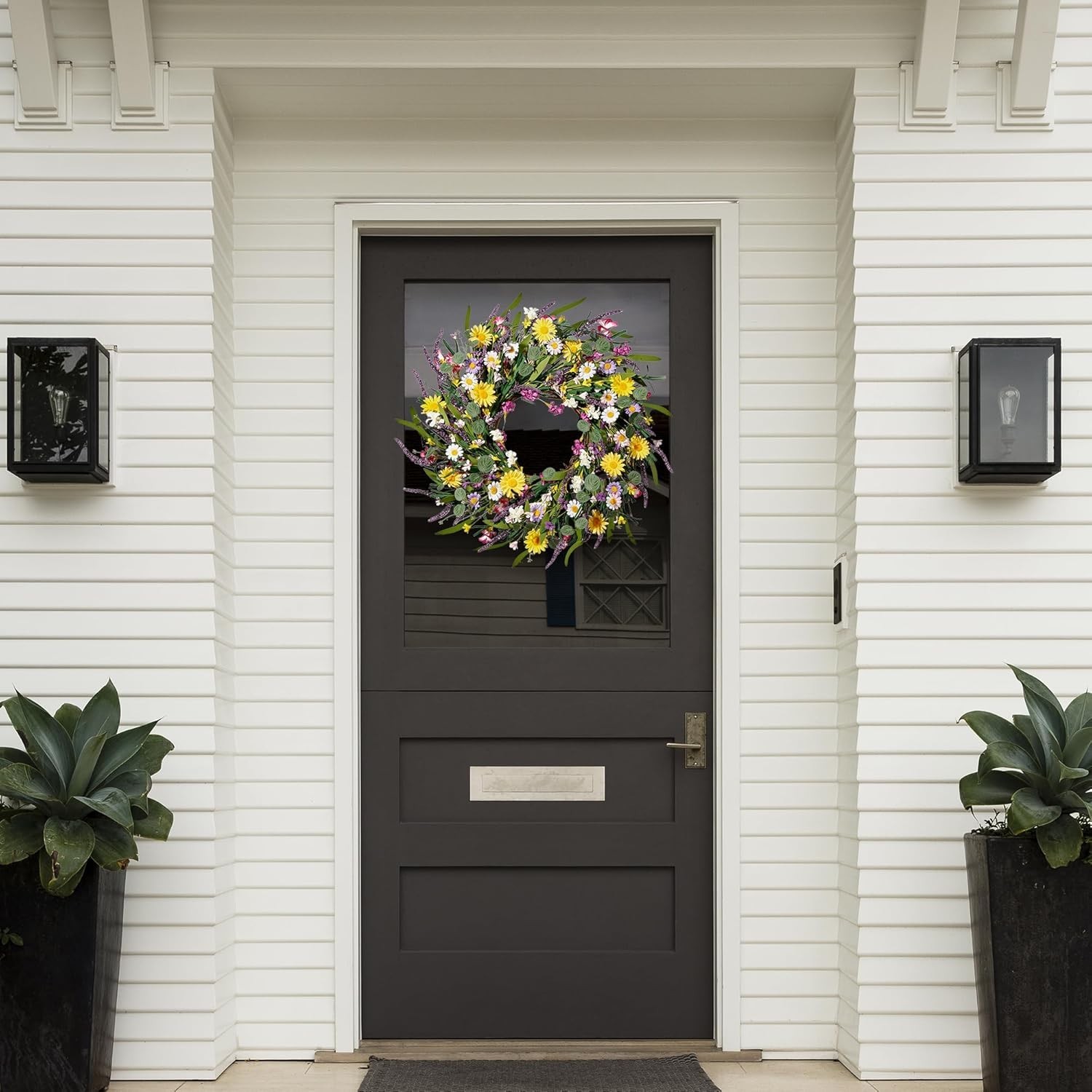 24 Inch Daisy Lavender Wreath Artificial Wildflower Spring Summer Home Decor