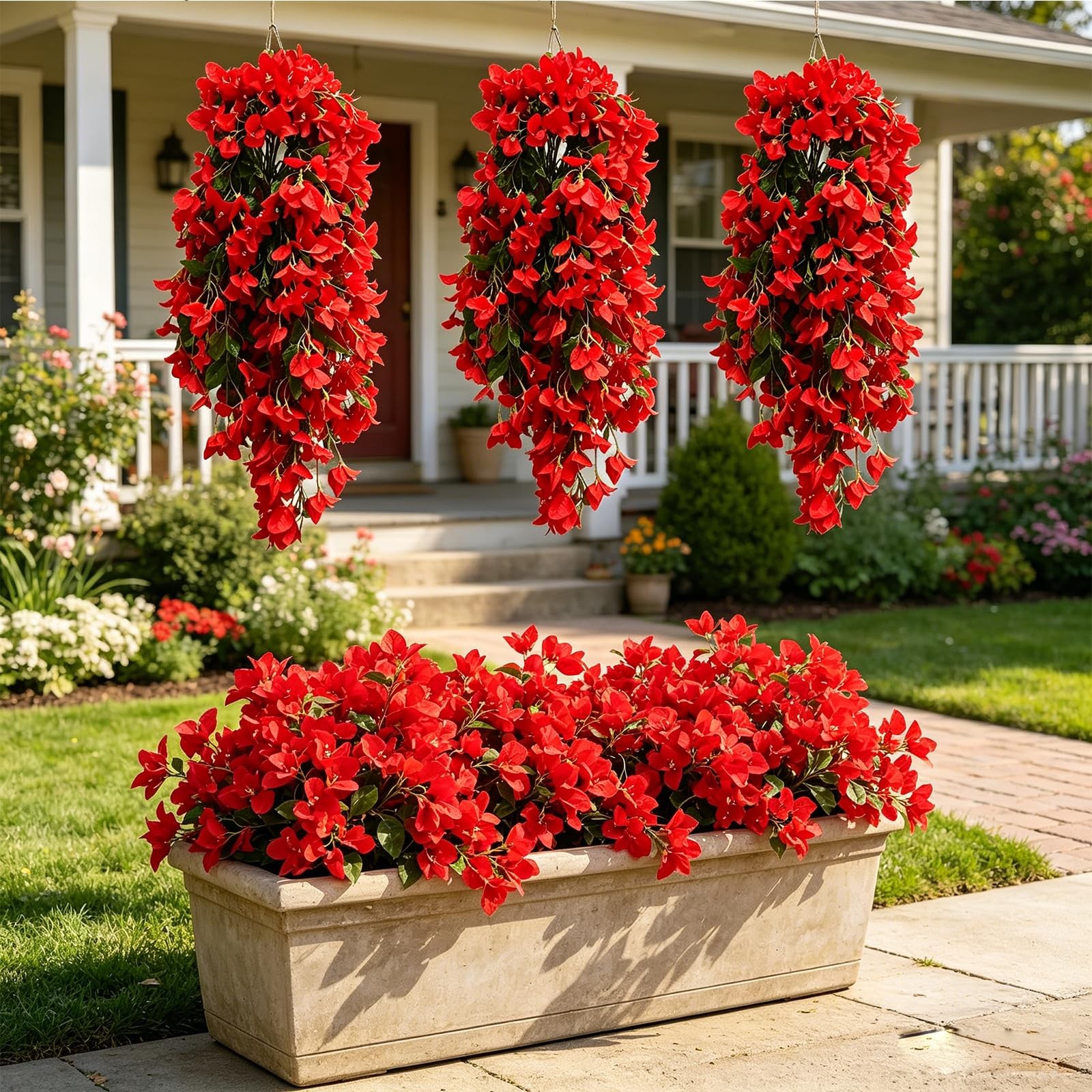 4Pcs 27.5 Inch Red Artificial Bougainvillea Flower Garlands – Silk Fake Vines…
