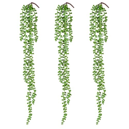 PCS Artificial Succulents Hanging Plants,27.5 Inch Fake String of 3 Green