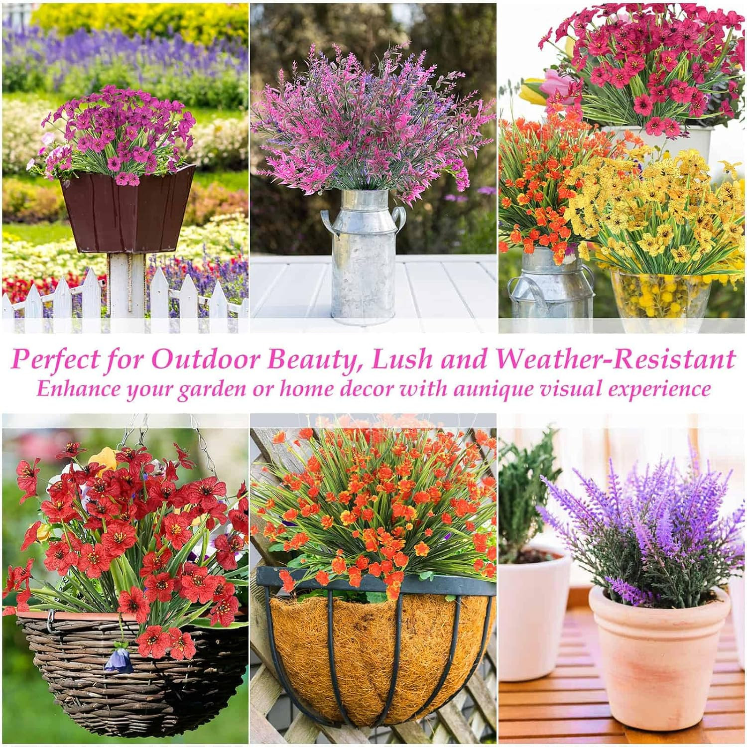 18 Bundles Artificial Flowers & Plants for Outdoors UV Resistant | Realistic Fak