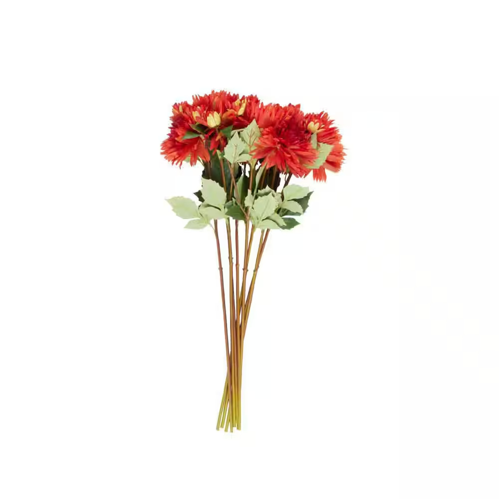 31 In. Red Indoor Artificial Dahlia Flower Stem in White Plastic Vase (Set of 8)