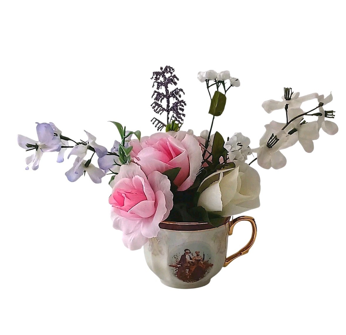 Tea Party Floral Arrangement Pink White Roses POP-IN Bridal Vanity Elegant Gift
