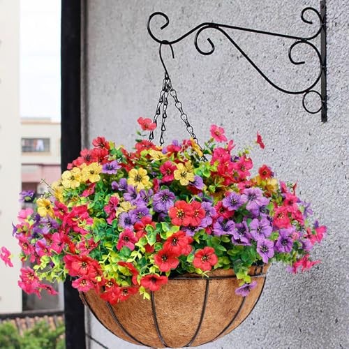 2 Pack 14 Inch Large Hanging Plant Baskets with Artificial 14 inch Multi Color
