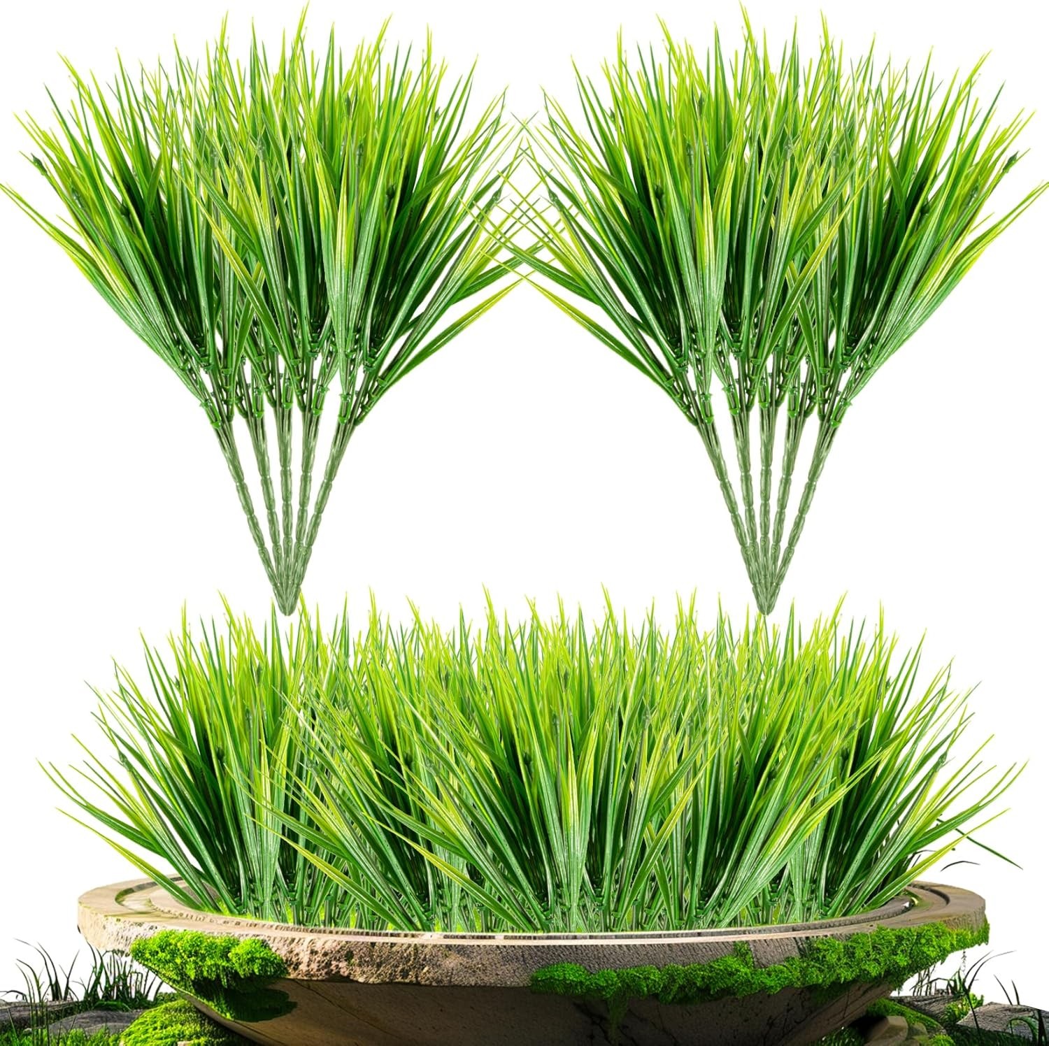 MAQIHAN 10-Pack Faux Outdoor Grass Plants – UV Resistant Fake Greenery New