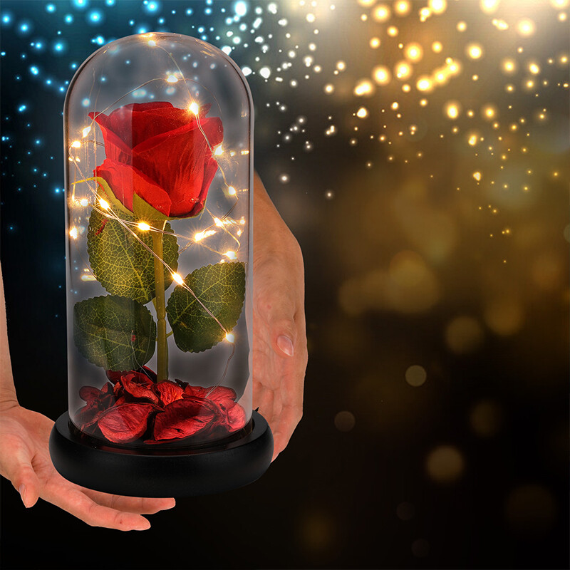 Eternal Rose in Glass Dome Preserved Rose LED Light Valentine’s Day Gift For Her
