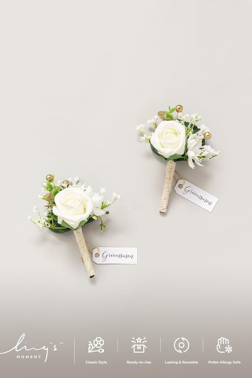 2pcs White Baby Breath Boutonniere Set – Perfect for Weddings, Proms, & More