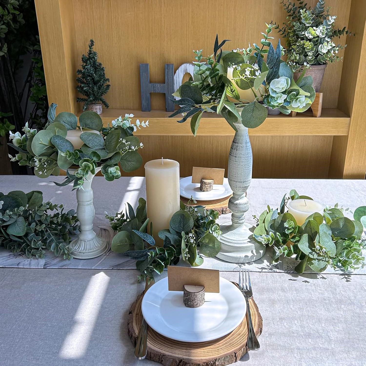 Artificial Eucalyptus Candle Rings – Set of 4 Greenery Wreaths for Holders