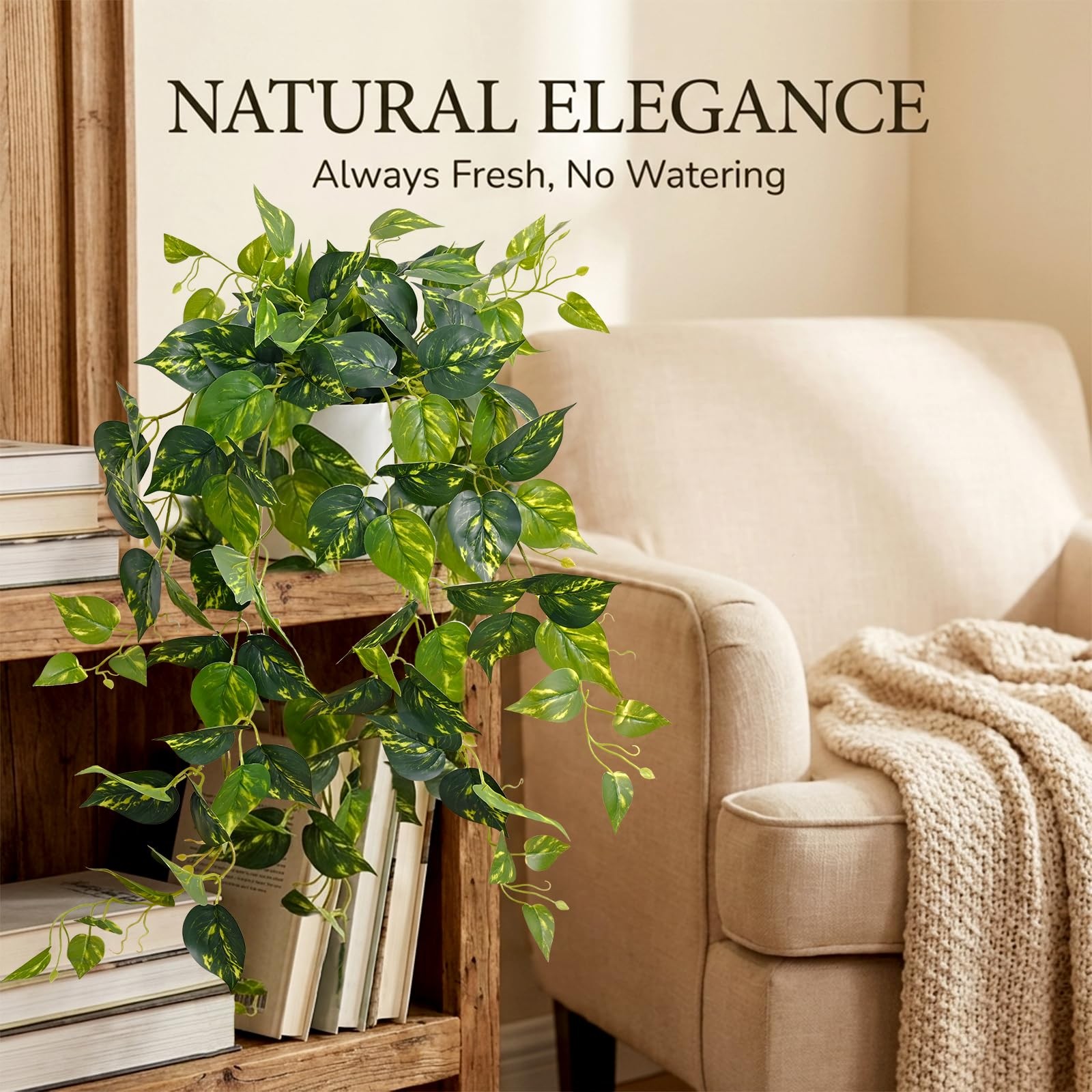 1 PCS 34 Inch Artificial Pothos Vine Ivy Potted Hanging Fake Plant Indoor