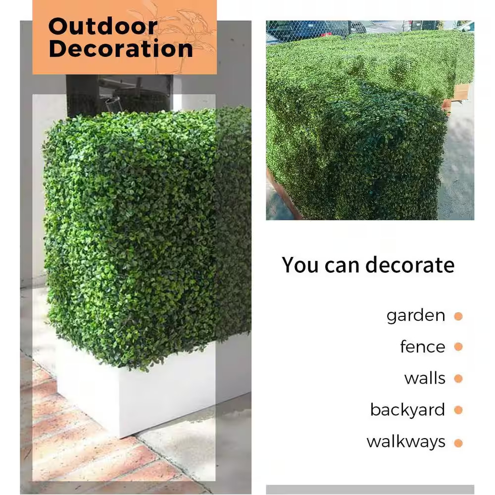 20 In. X 20 in Artificial Boxwood Hedge Greenery Panels Green Wall Decor Milan G