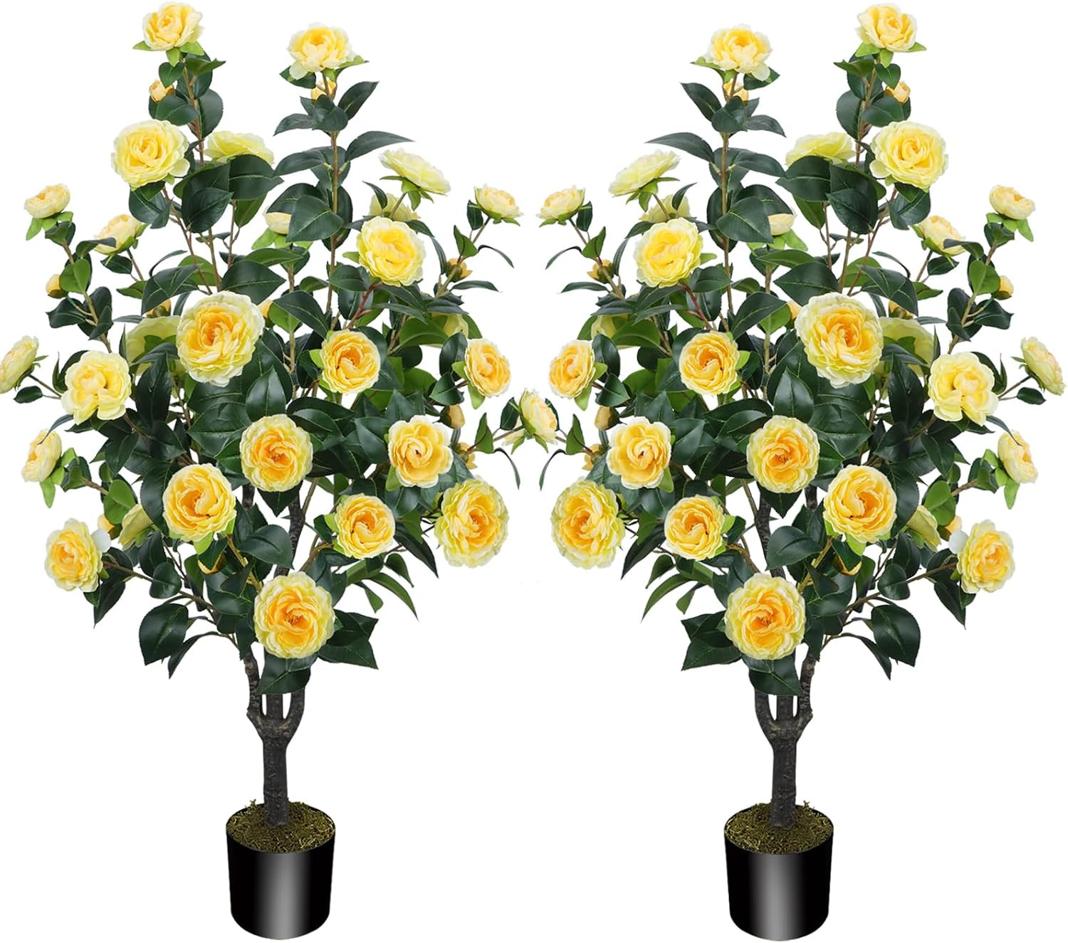 3.6FT Artificial Camellia Fake Tree, Artificial Plants & Flowers with 32 Yellow