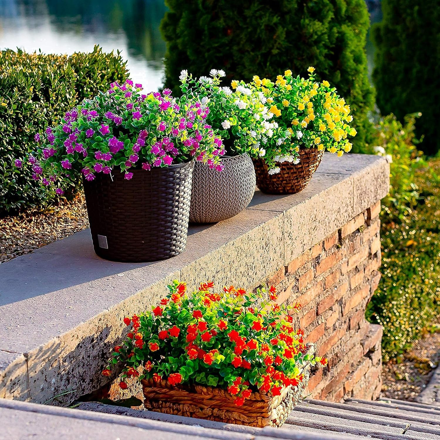 12 PCS Artificial Flowers UV Resistant Fake Outdoor Plants No Fade Mums Bushes
