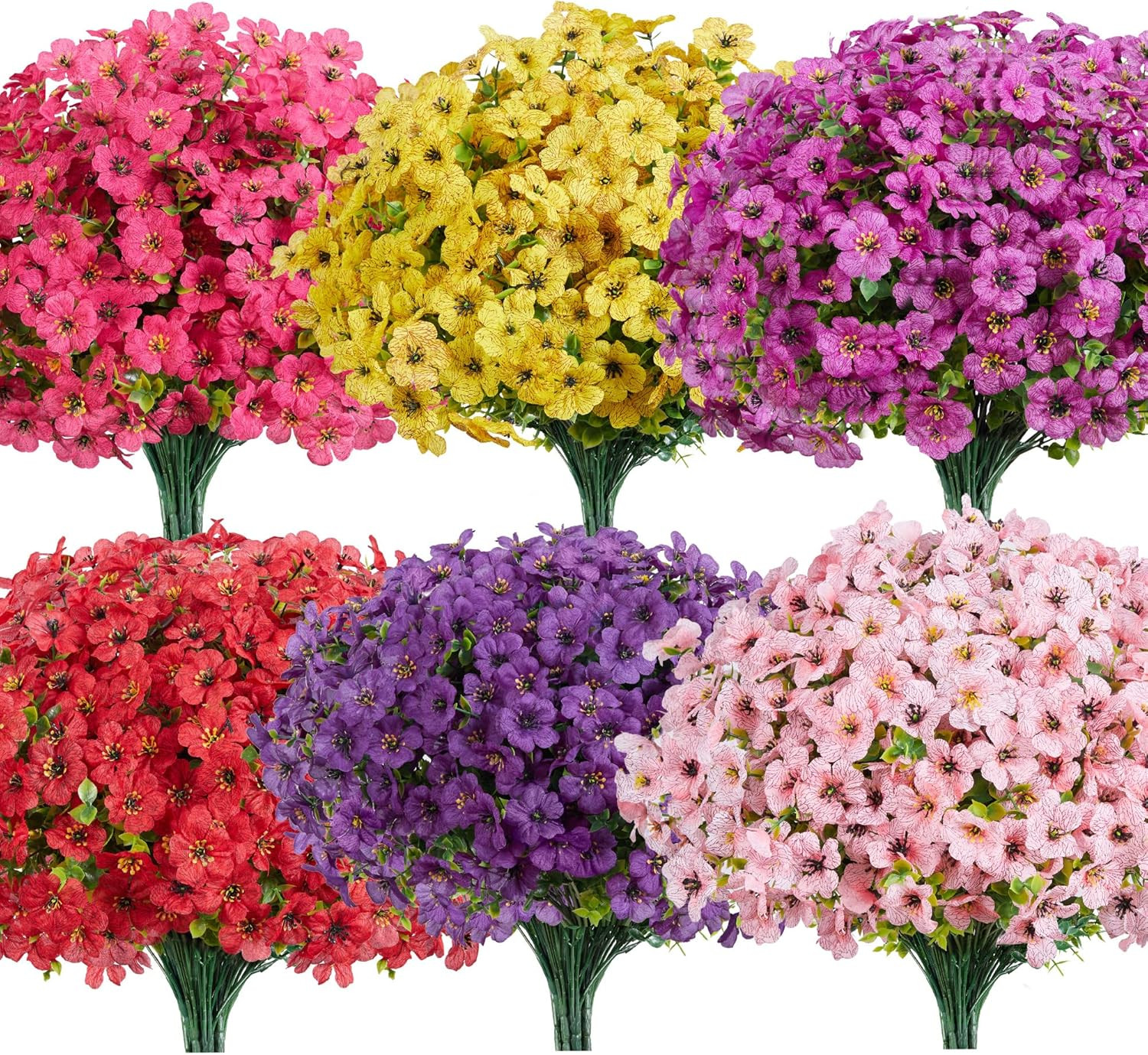 Artificial Flowers for Outdoors, 12 Bundles UV Resistant Fake Silk Flowers for o