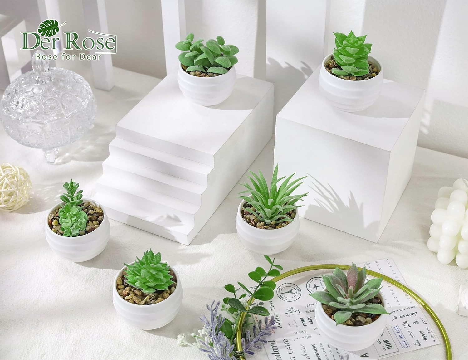 6 Pack Succulents Fake Plants for Bedroom Bathroom Home Decor | Small fake plant