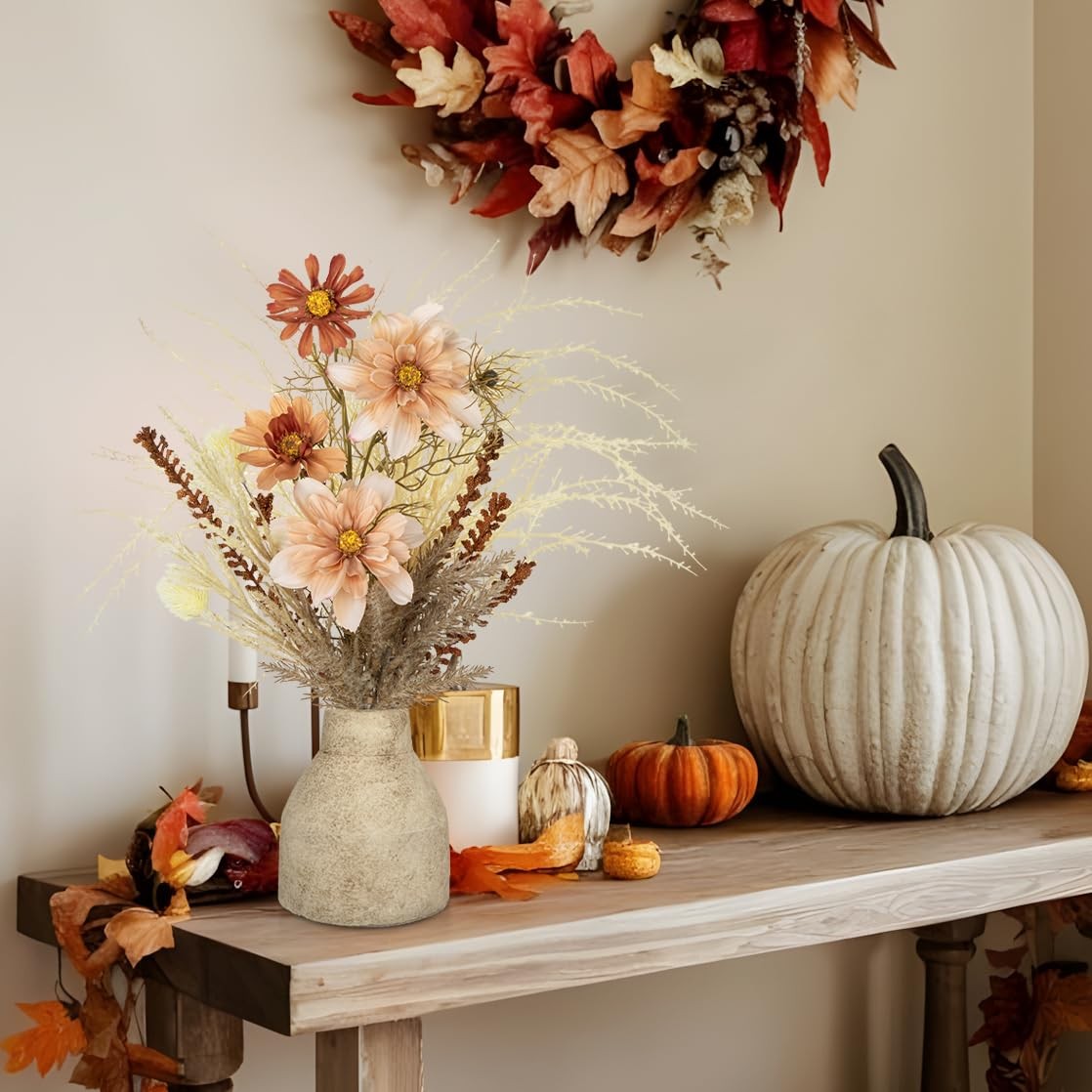 Faux Fall Pampas Grass with Vase, Fall Flowers Artificial for Decoration Arra…