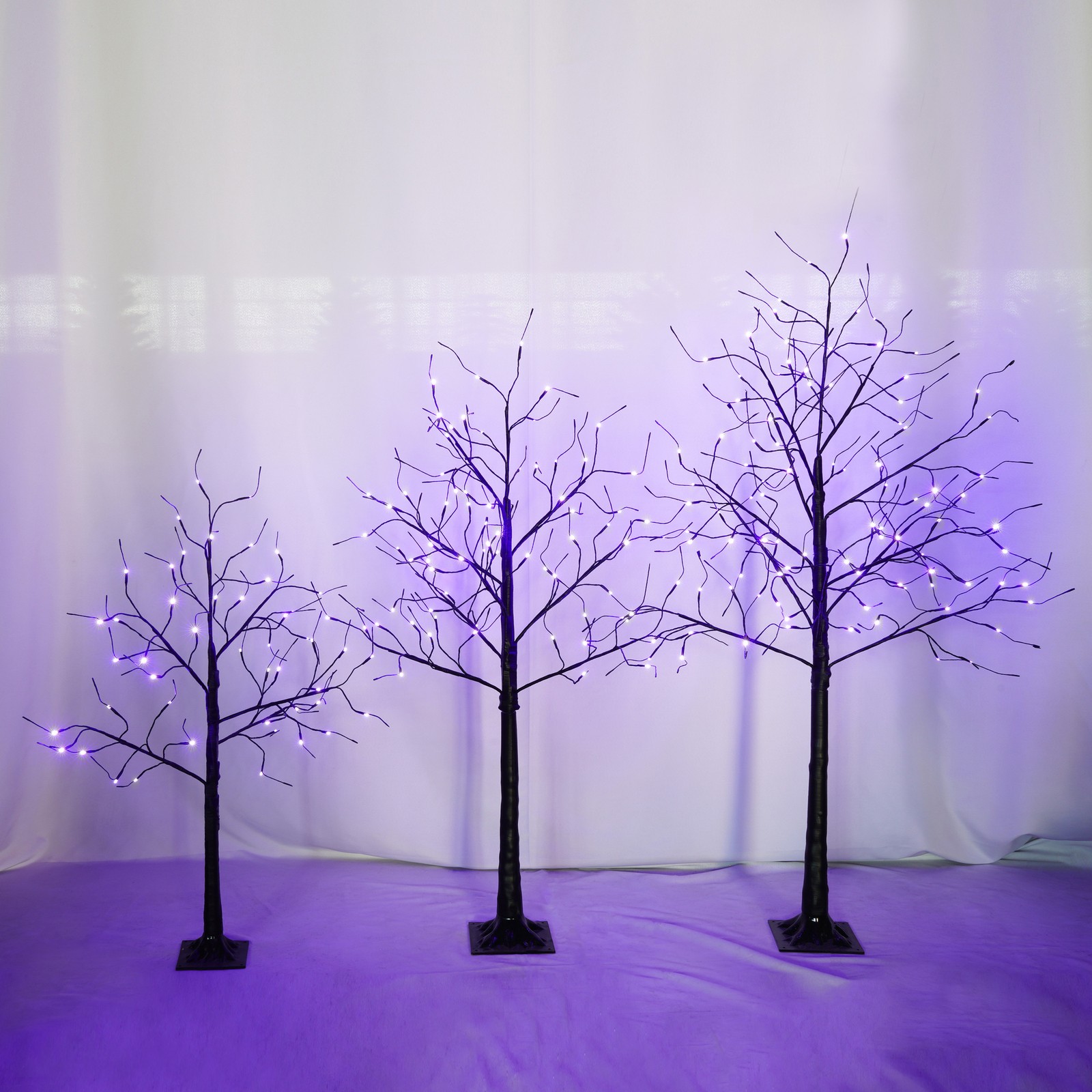 3 Pac Halloween Spooky Tree with Purple Lights, 4FT 5FT and 6FT, Lighted Tree