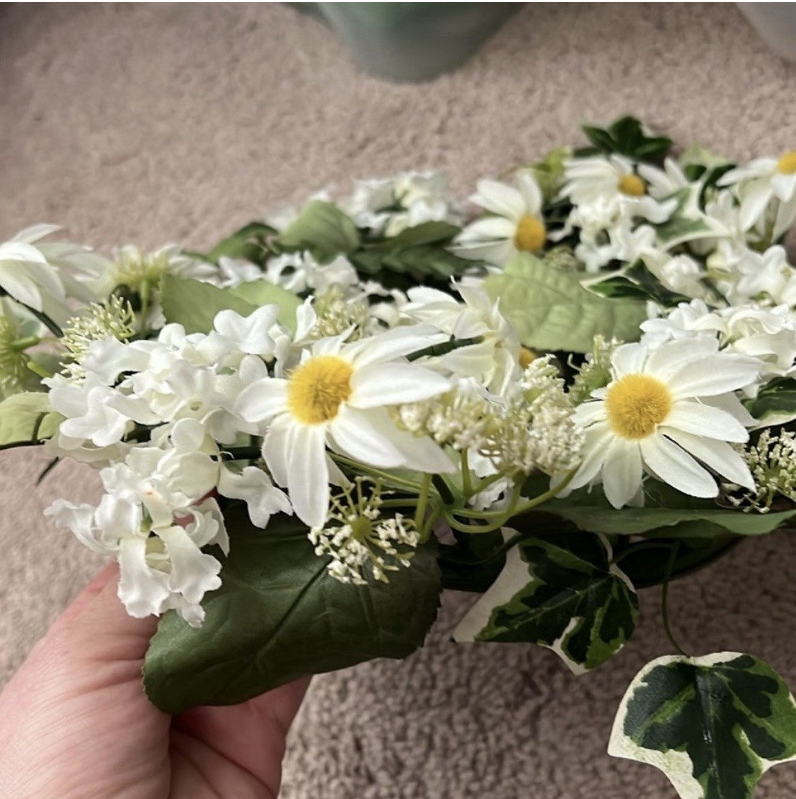 White and Yellow Daisy Floral Candle Ring Plastic Spring Summer