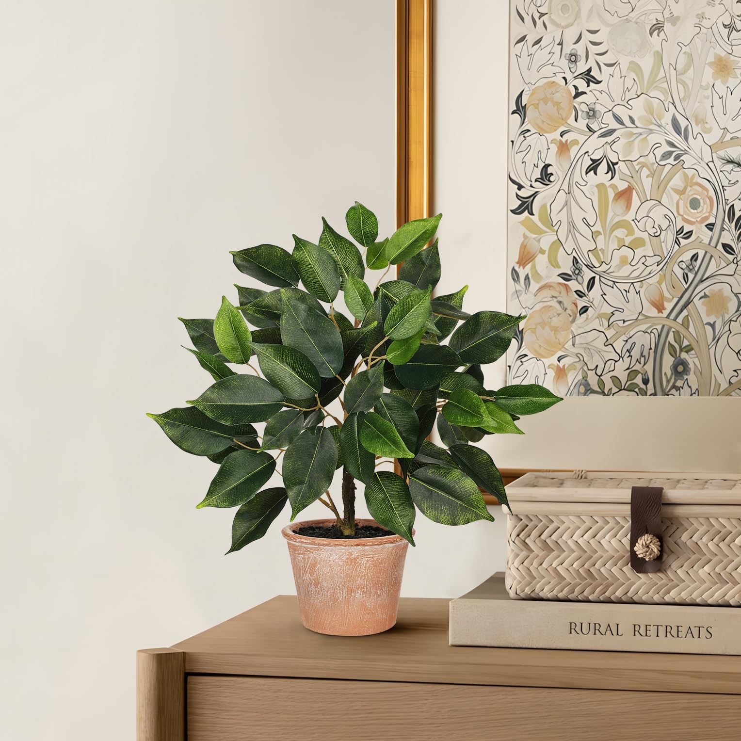 Small Artificial Ficus Banyan Tree Silk Plant Terracotta Pot 13 Inch