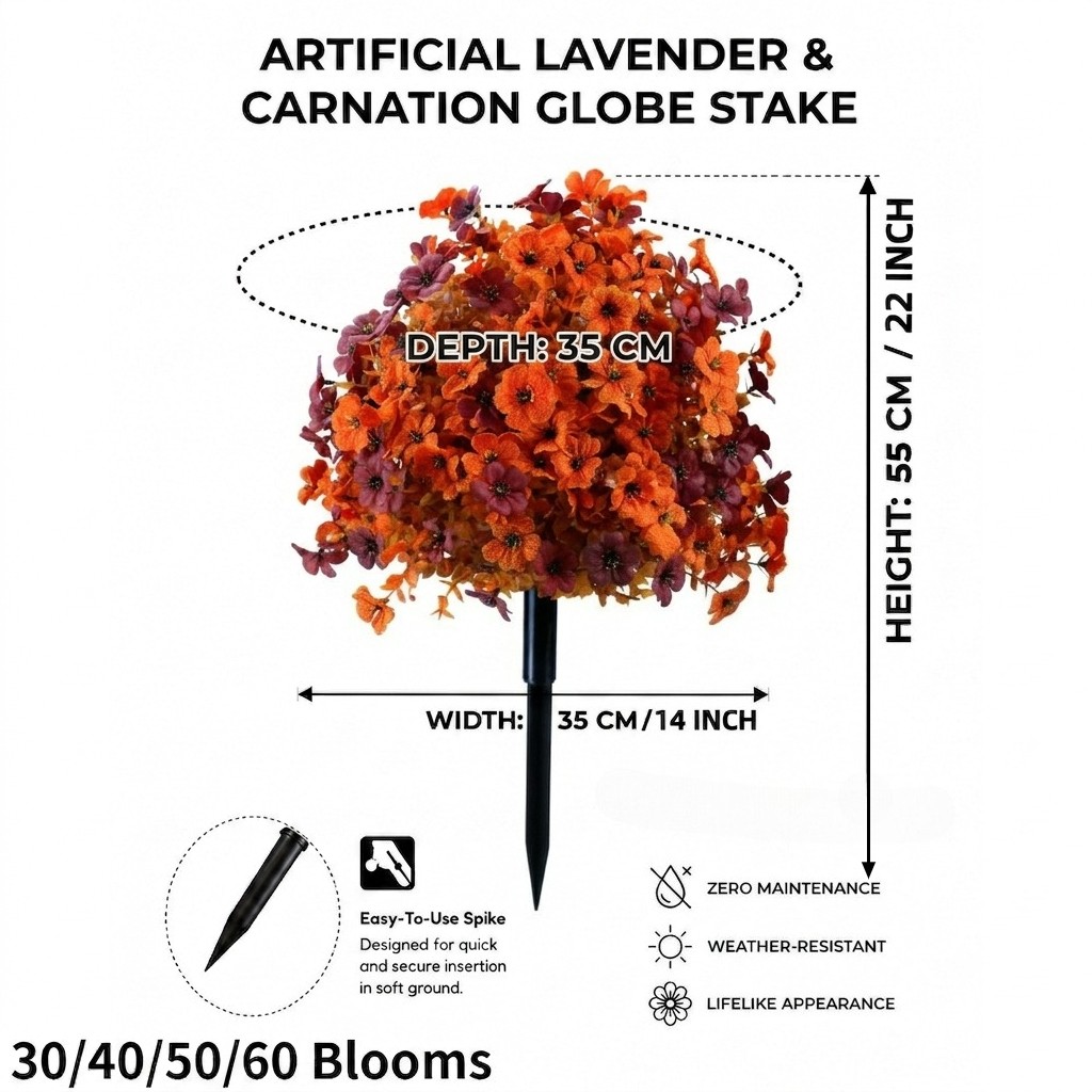 Autumn Orange Fake Flowers with Stake UV Resistant Outdoor Garden Yard Decor