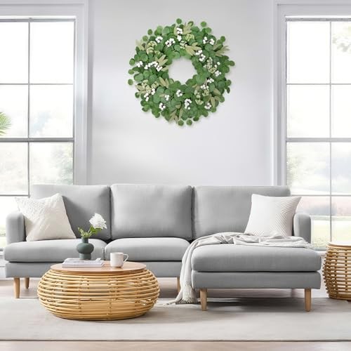 Eucalyptus Wreath 24 Inch Large Wreaths for Front Door, All Season Green