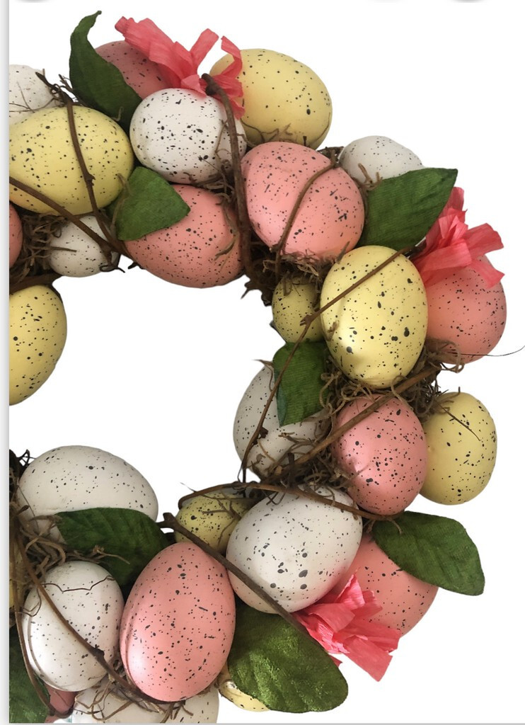 Martha Stewart Spring Easter Egg Wreath Speckled Pastel Pink White Yellow 12.5″
