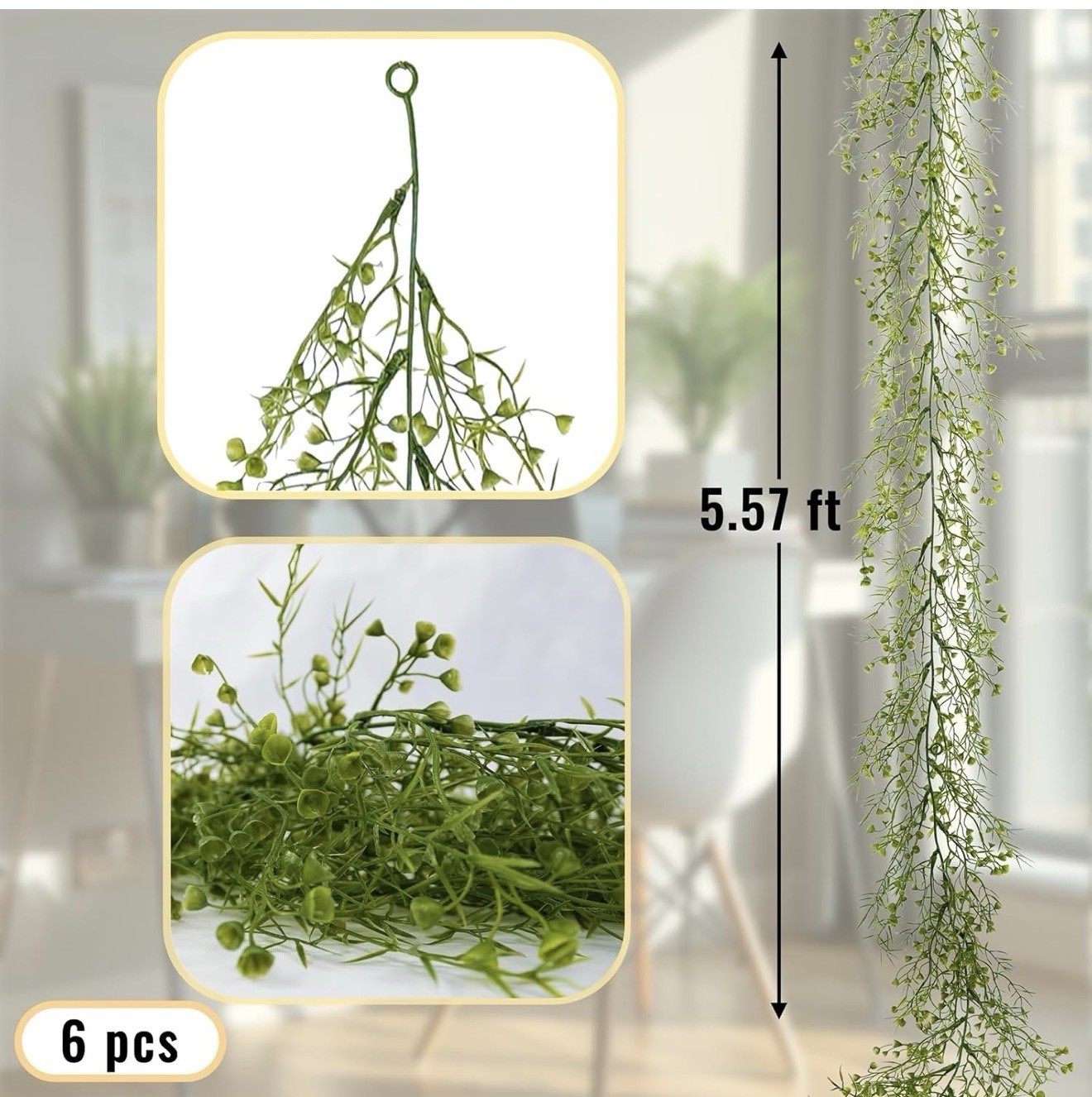 Artificial Greenert Garland 6 Pack 5.57ft Faux Leaf Green For Table Room Bedroom