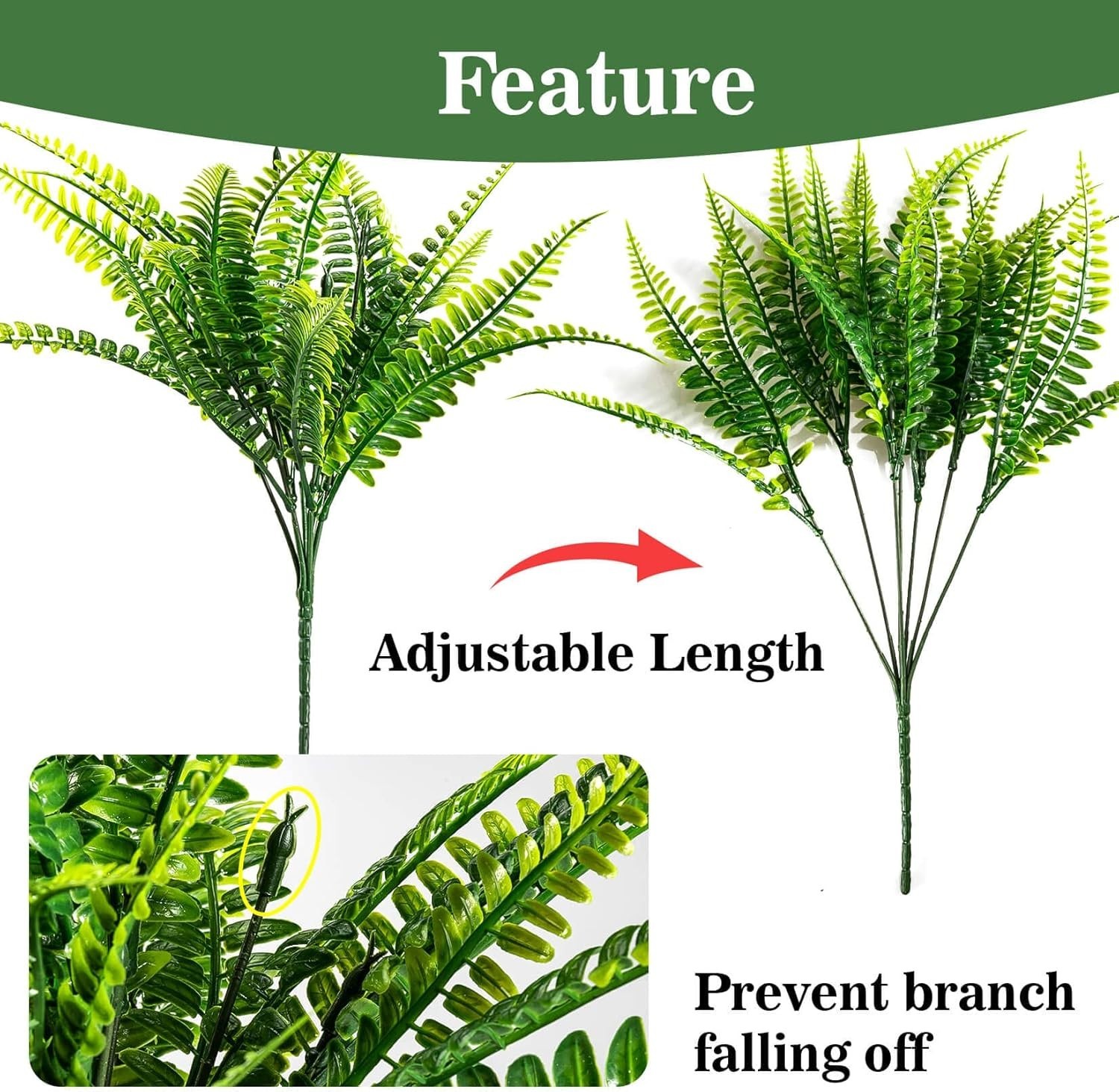 Artificial Fern Stems Nearly Natural,Fake Boston Fern Plants for Table Decor