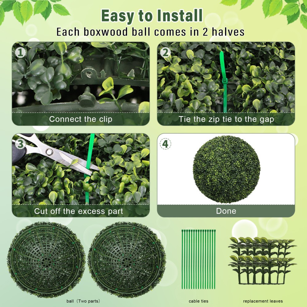 22.4IN Dark Artificial Topiary Balls Outdoor Faux Boxwood Large Decorative