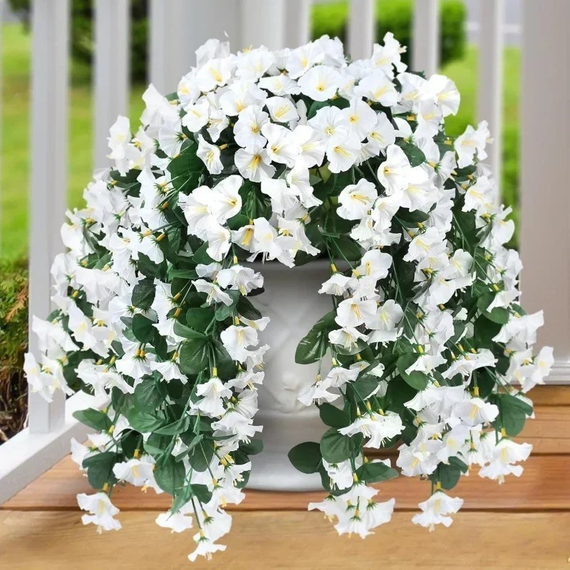 2PCS Artificial Morning Glory Vines UV Resistant Hanging Flowers Outdoor Decor..