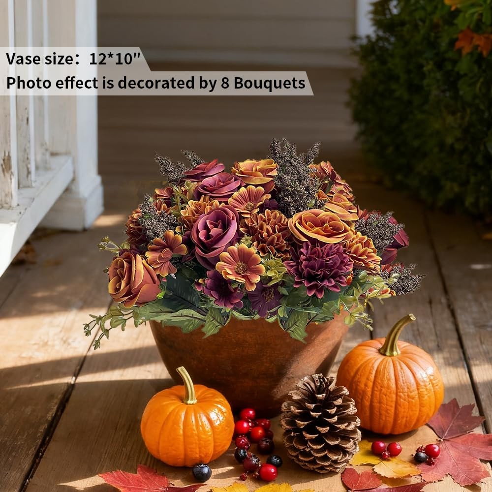 Artificial Fake Mums Flowers for Outdoors Decoration – 13 Inches 3 Bouquet Fa…