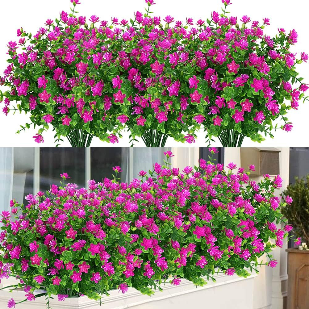 Magenta UV Resistant Faux Boxwood Plants – 24 Bundles for Home & Garden Decor