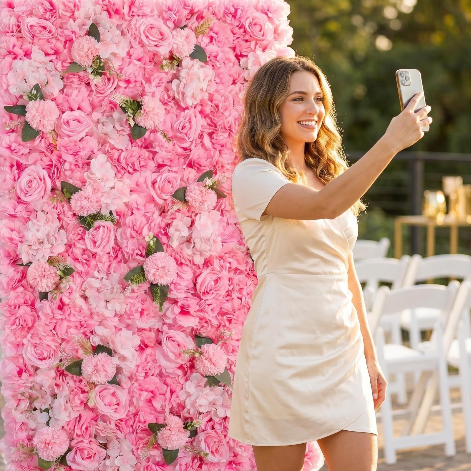 3D Flower Wall Backdrop – 6Pcs 16×24 Inch Artificial Rose Panels Pink Silk Fl…