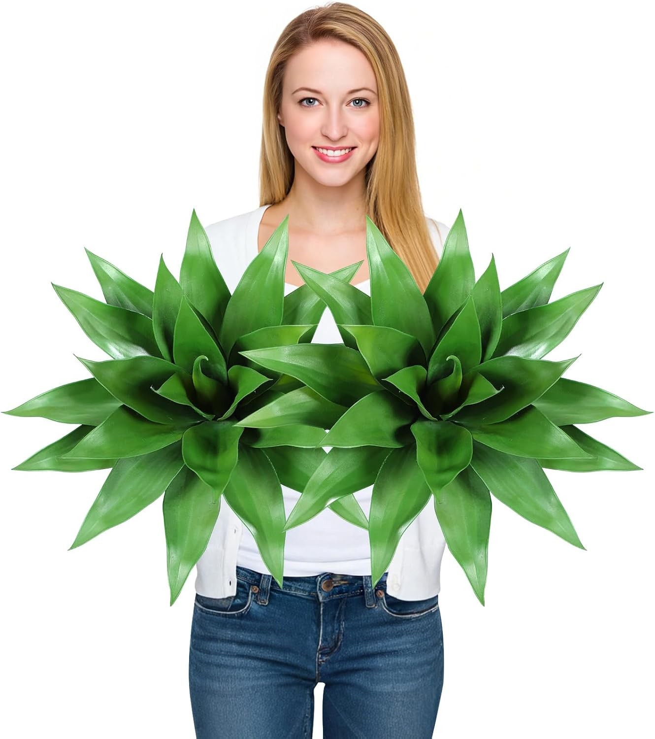 2PCS Large 28In Artificial Agave Plant Set,UV Resistant Fake Plants Without Pot