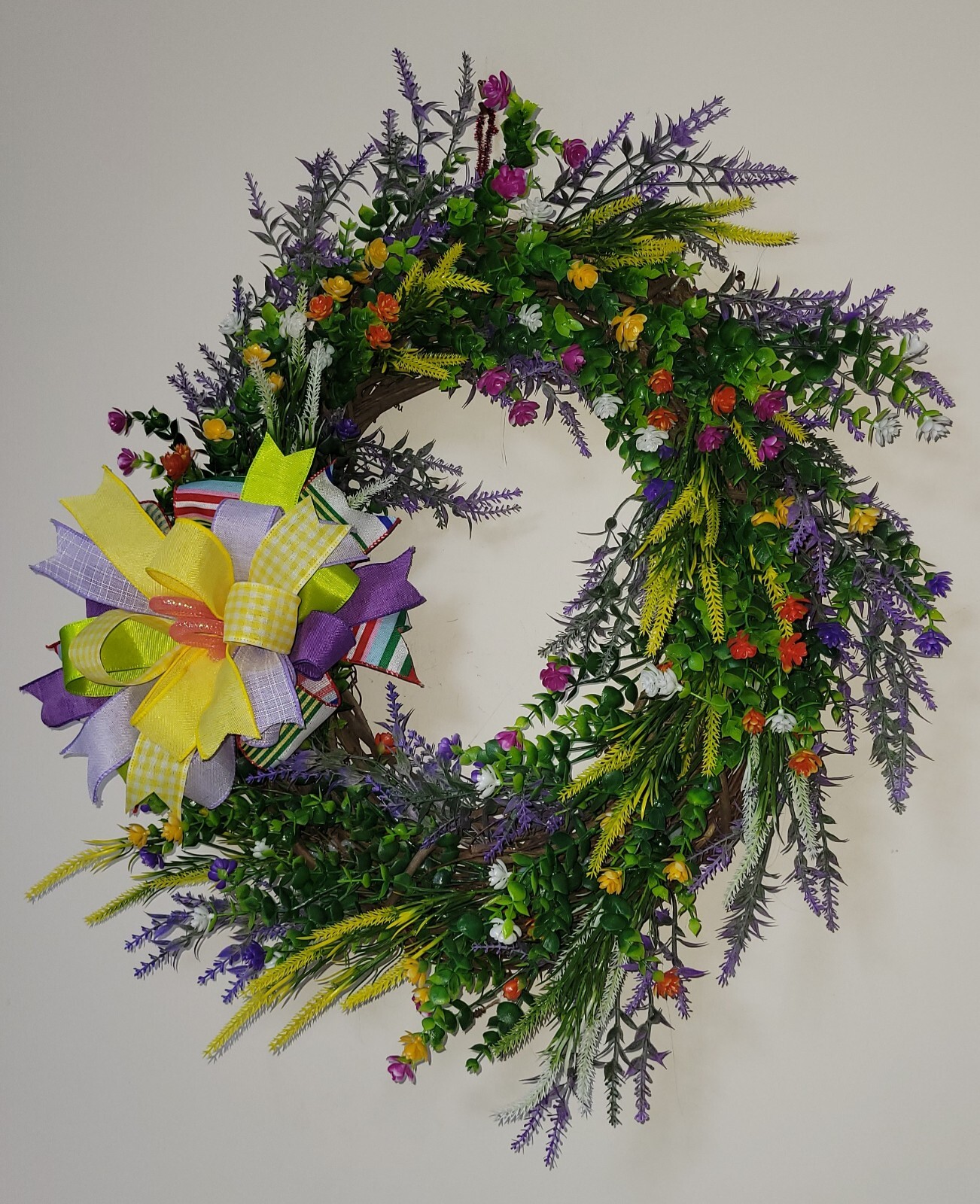 Flower WREATH Two Bows 2-in-1 FALL Spring everyday GRAPEVINE Front Door Wall