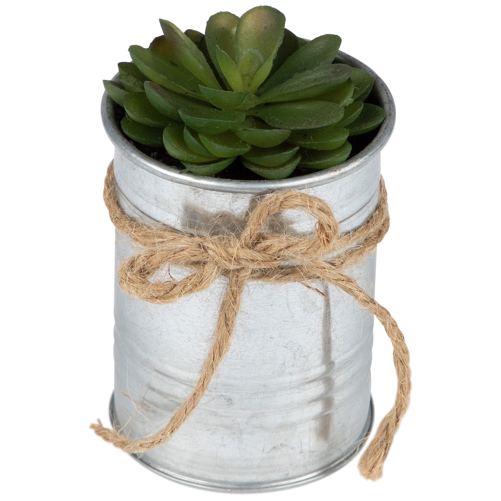 Northlight 7″ Lime Green Mini Artificial Rose Succulent in Tin Planter Twine Bow