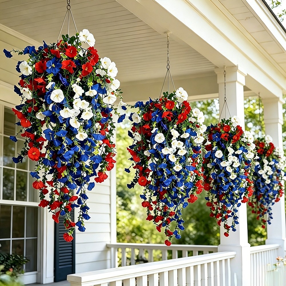 Patriotic Faux Hanging Flower Vine 70 30 20 cm for Porch Wall Garden 4th July
