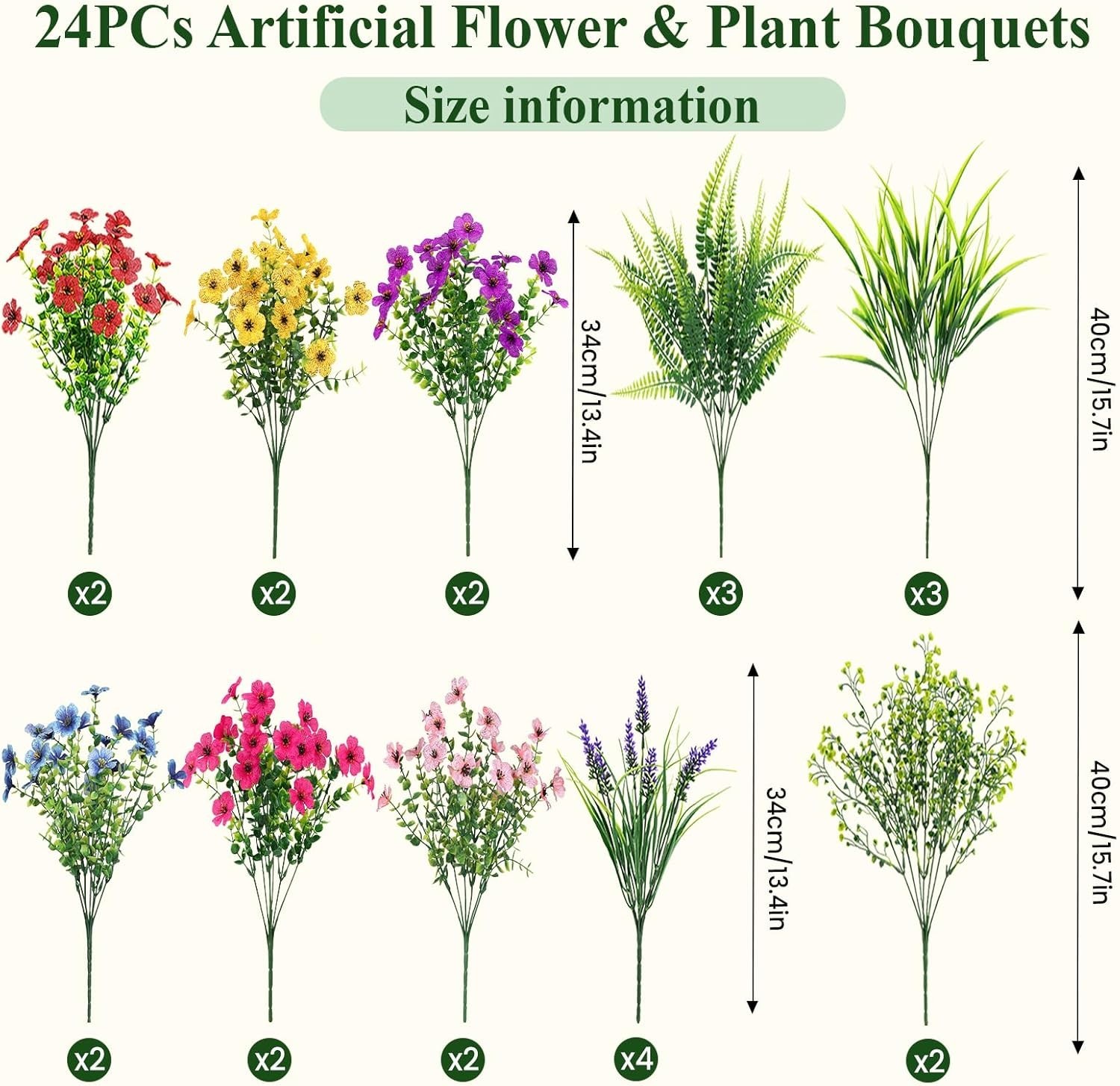 24 Bundles Artificial Flowers for Outdoors Fake Spring Flowers Plants UV Resista