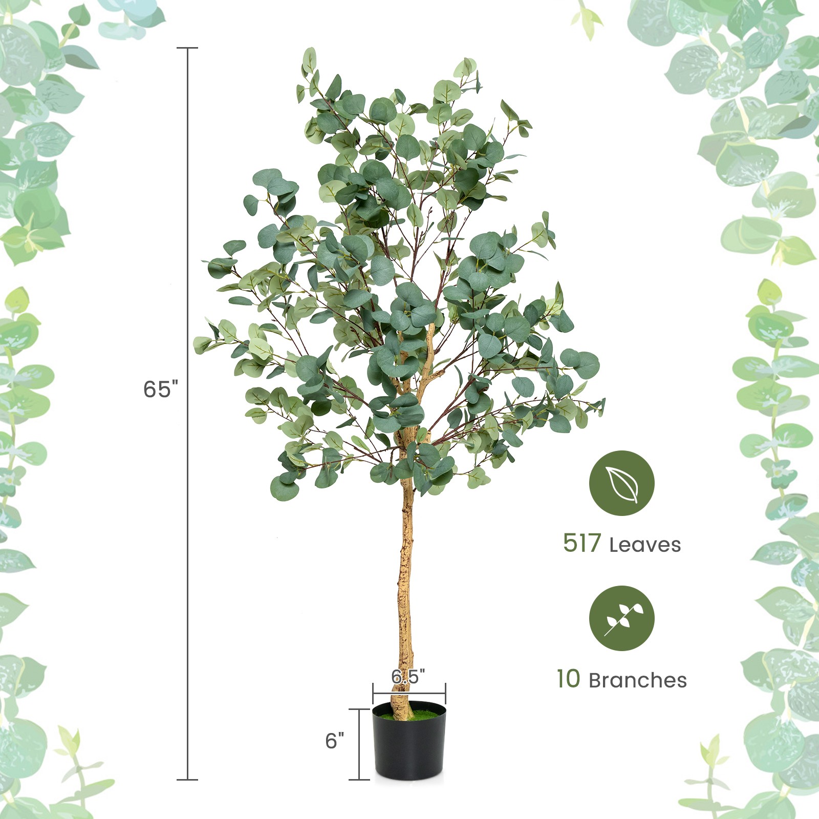 Topbuy 5.5FT Artificial Eucalyptus Tree in Plastic Nursery Pot Tall Fake
