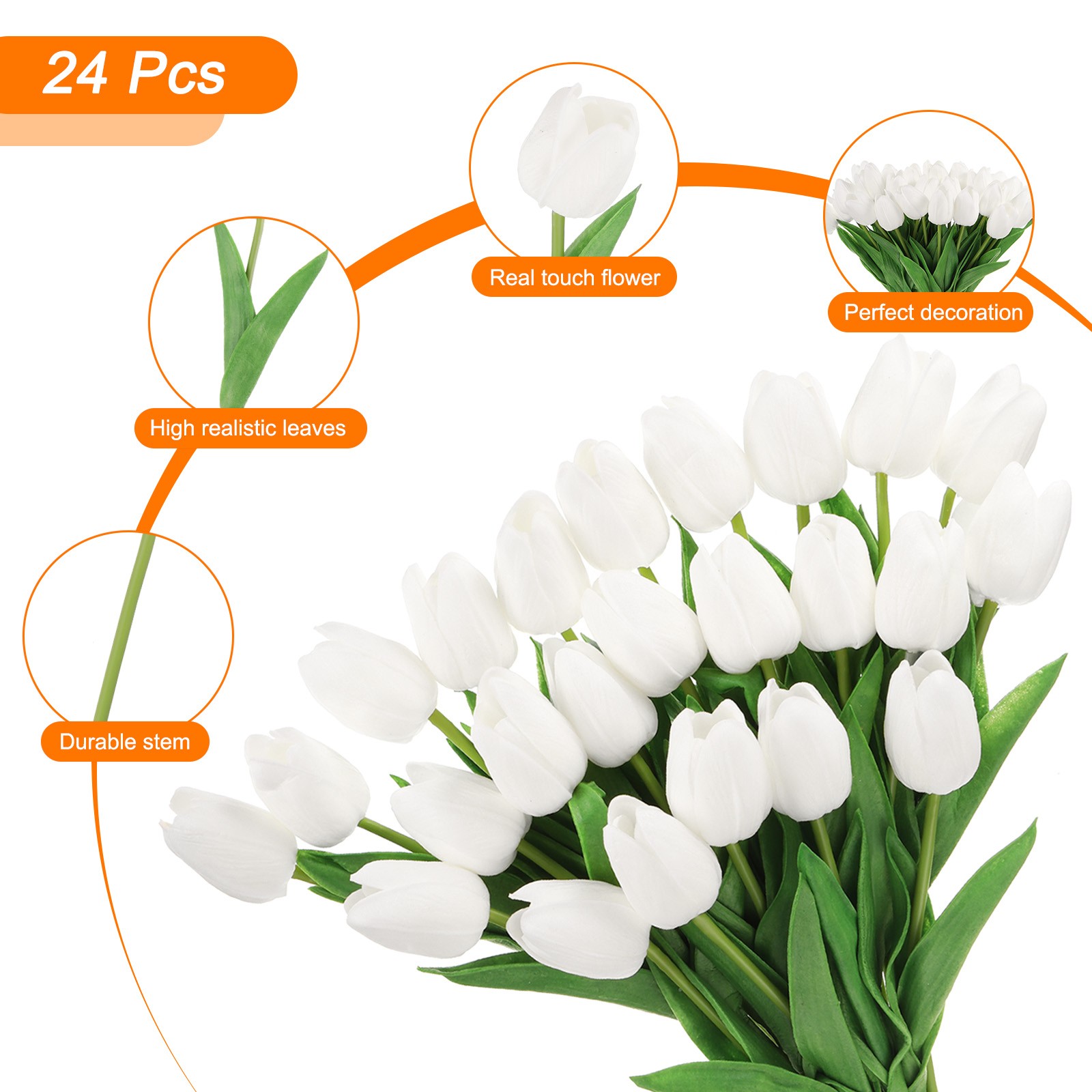 24Pcs Fake Tulips Artificial Flowers PU Artificial Tulips Real Touch White