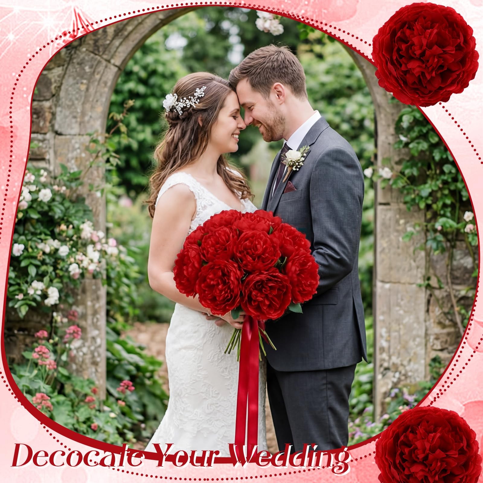 50 PCS Red 4.7 Inch Artificial Silk Fake Peony Rose Flower Head Party Decor