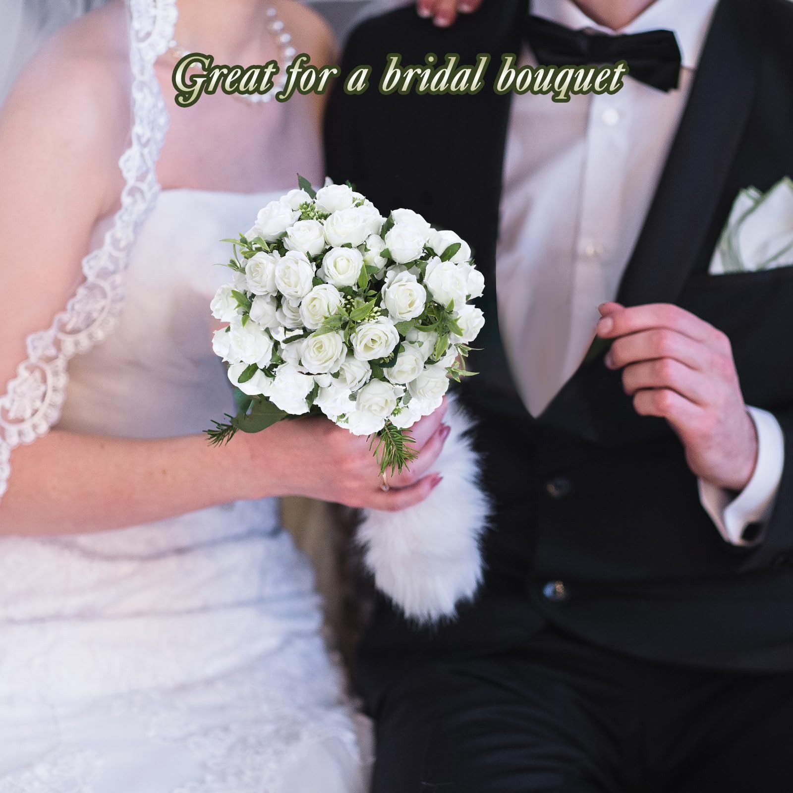 16 Bunches 12 Inch White Artificial Mini Rose Bouquet 160 Heads Fake Silk