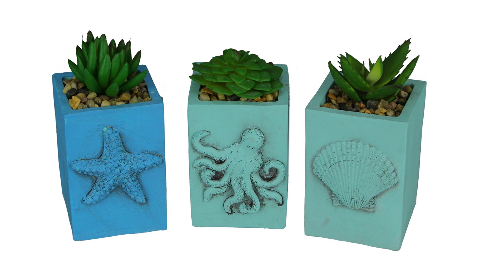 Scratch & Dent Artificial Plants in Blue Coastal Planters Set of 3