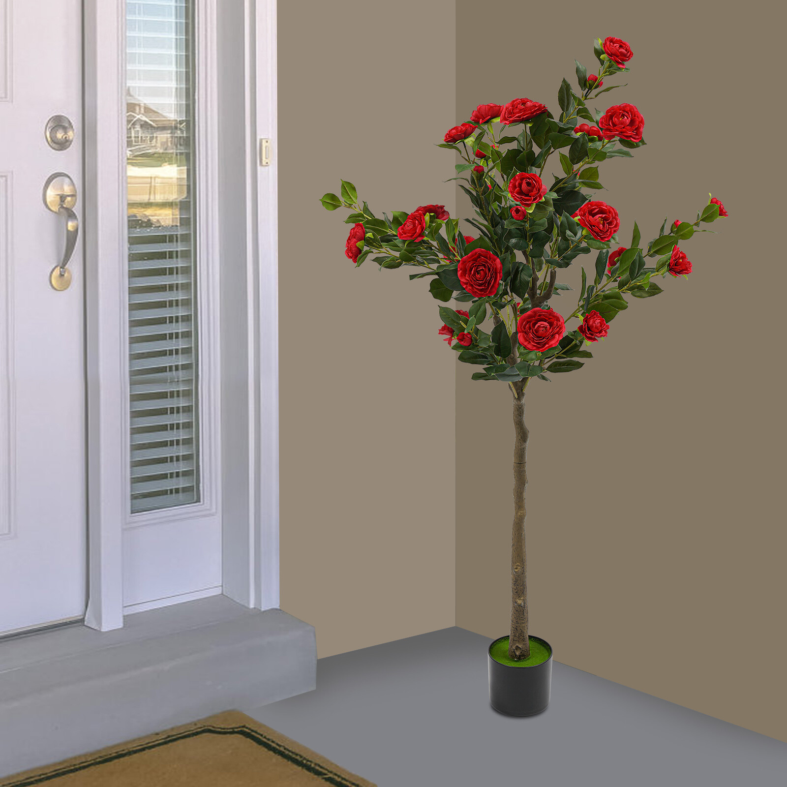 59in Artificial Camellia Tree Modern Home Decor (indoor/outdoor). Retail $65.08