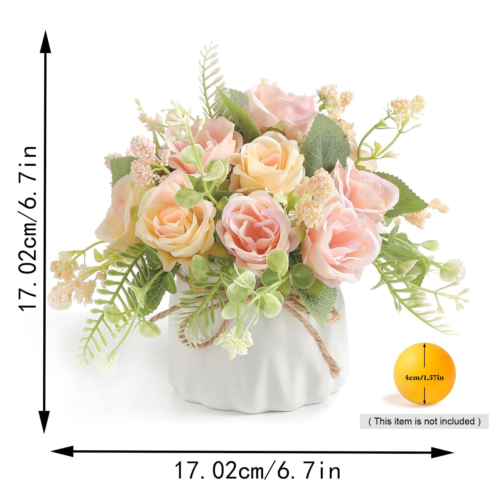 Artificial Rose Flower Plants with Small Ceramic Vase Fake Silk Variety Flowe…