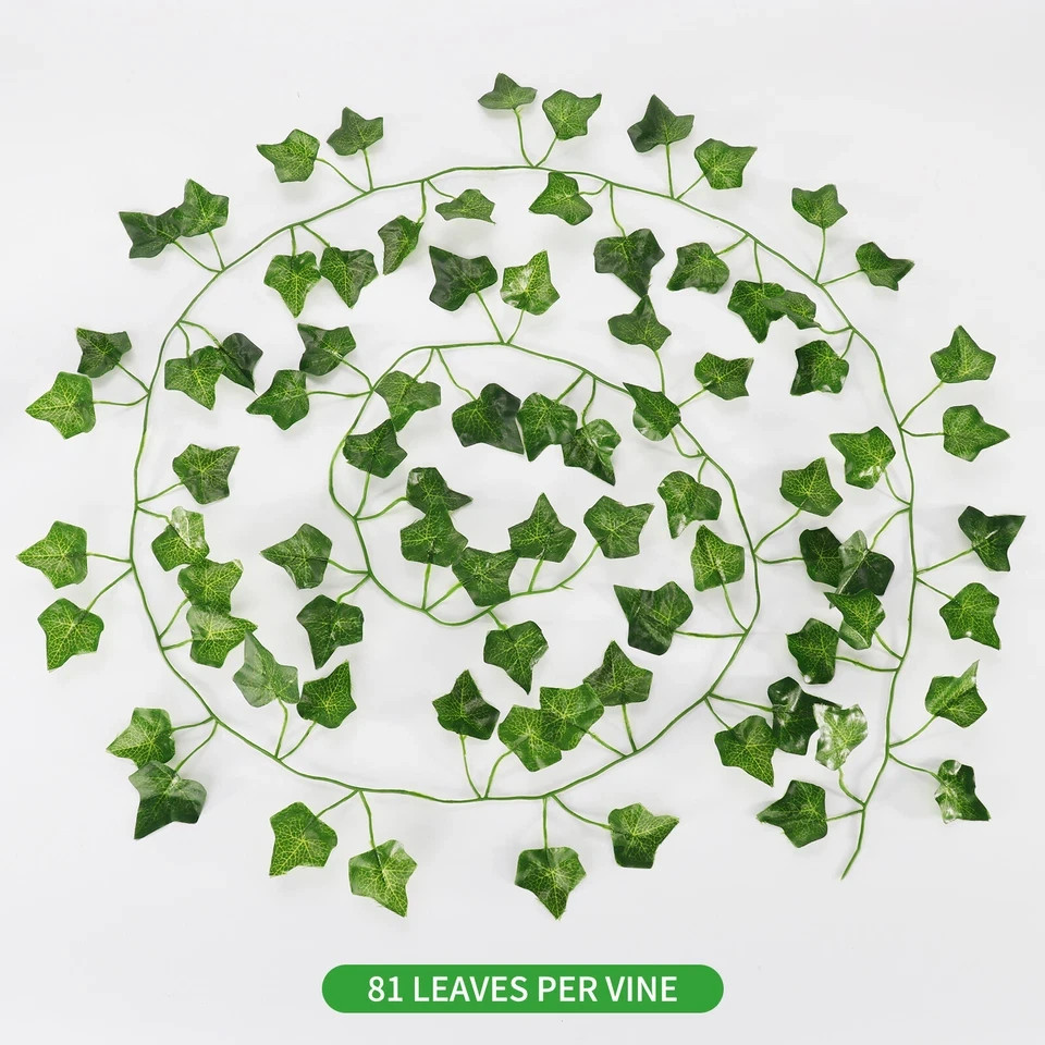 EZFLOWERY 12 Strands 84 Feet Artificial Ivy Vines Leaves, Silk Garland Fake