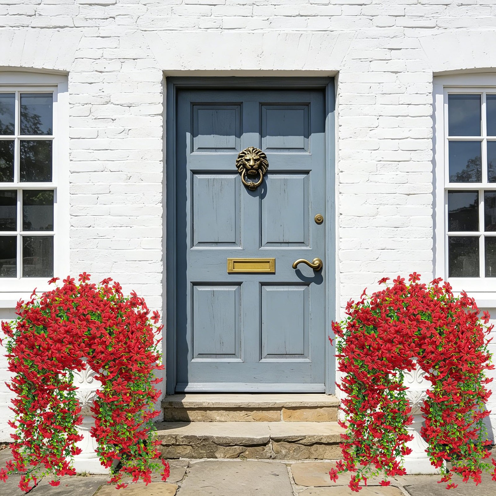 4 Pcs Artificial Hanging Flowers for Outdoors, Realistic Faux Silk Flowers UV…