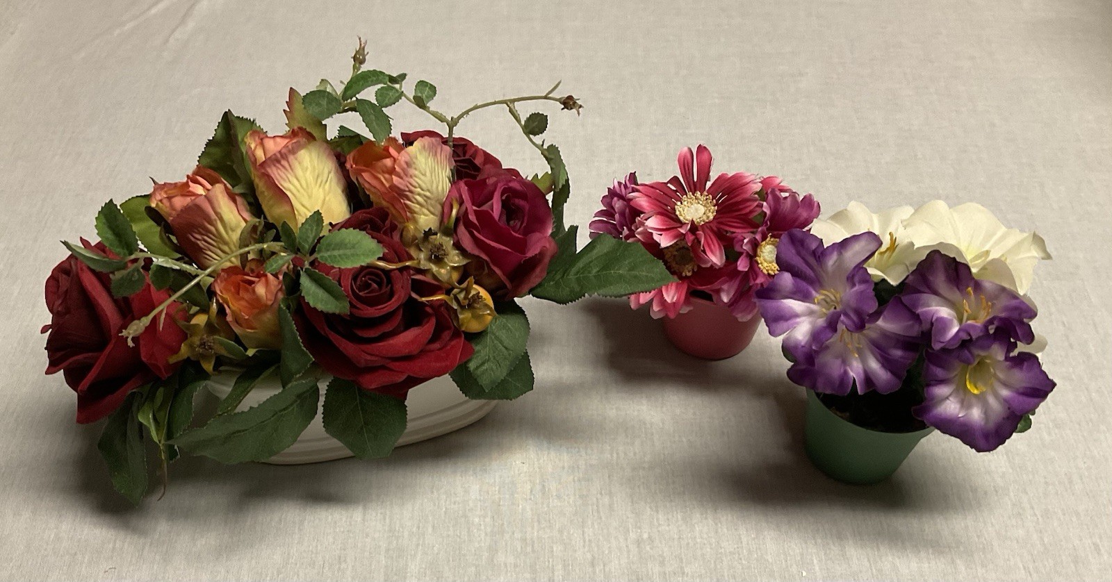 Artificial Flowers And Ceramic Holder/Pot